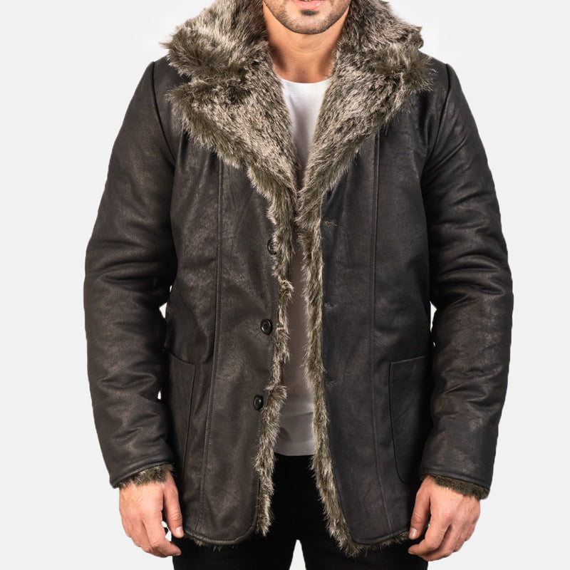 Furlong Black Leather Coat