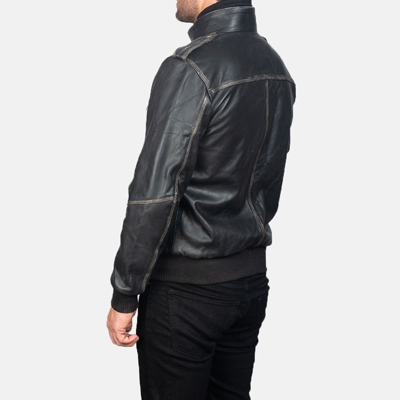Glen Street Black Leather Bomber Jacket
