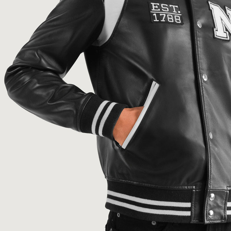 Liberte New York Black Leather Varsity Jacket