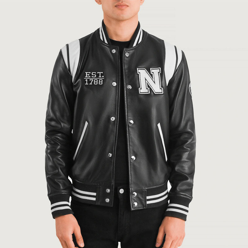 Liberte New York Black Leather Varsity Jacket