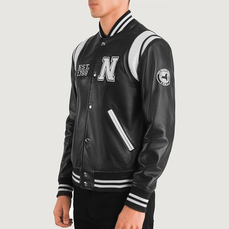 Liberte New York Black Leather Varsity Jacket