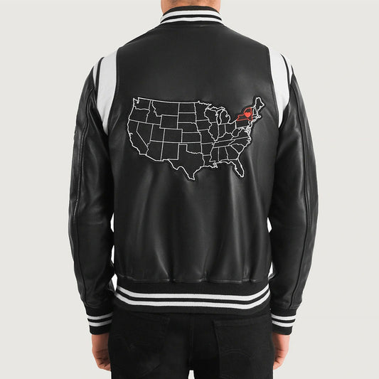 Liberte New York Black Leather Varsity Jacket