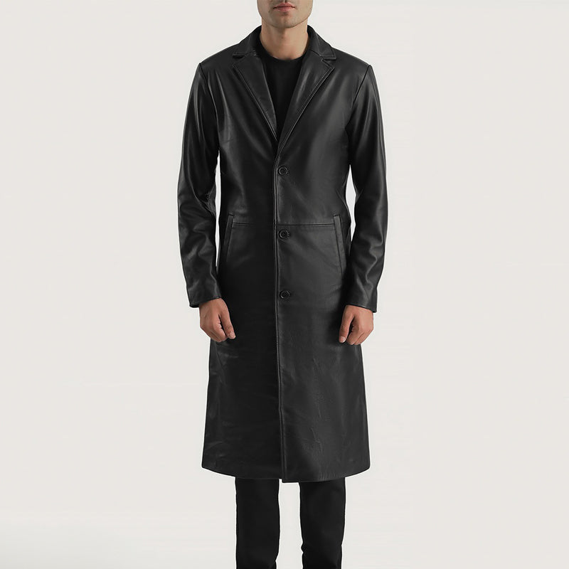 Mateo Brown Leather Single Breasted Coat