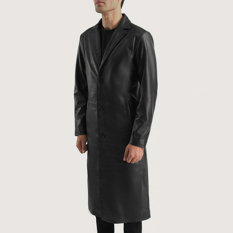 Mateo Brown Leather Single Breasted Coat