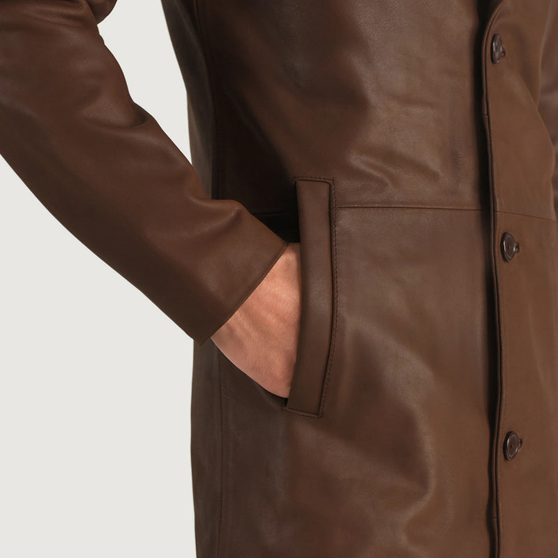 Mateo Brown Leather Single Breasted Coat
