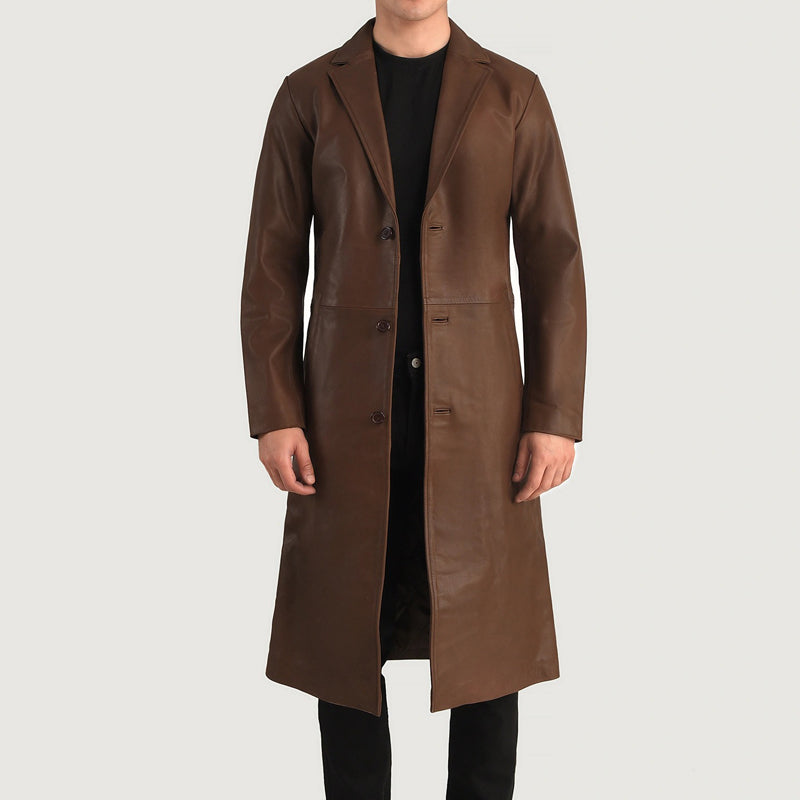 Mateo Brown Leather Single Breasted Coat