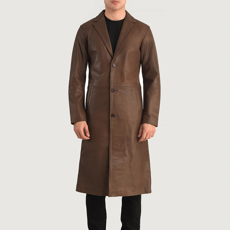 Mateo Brown Leather Single Breasted Coat