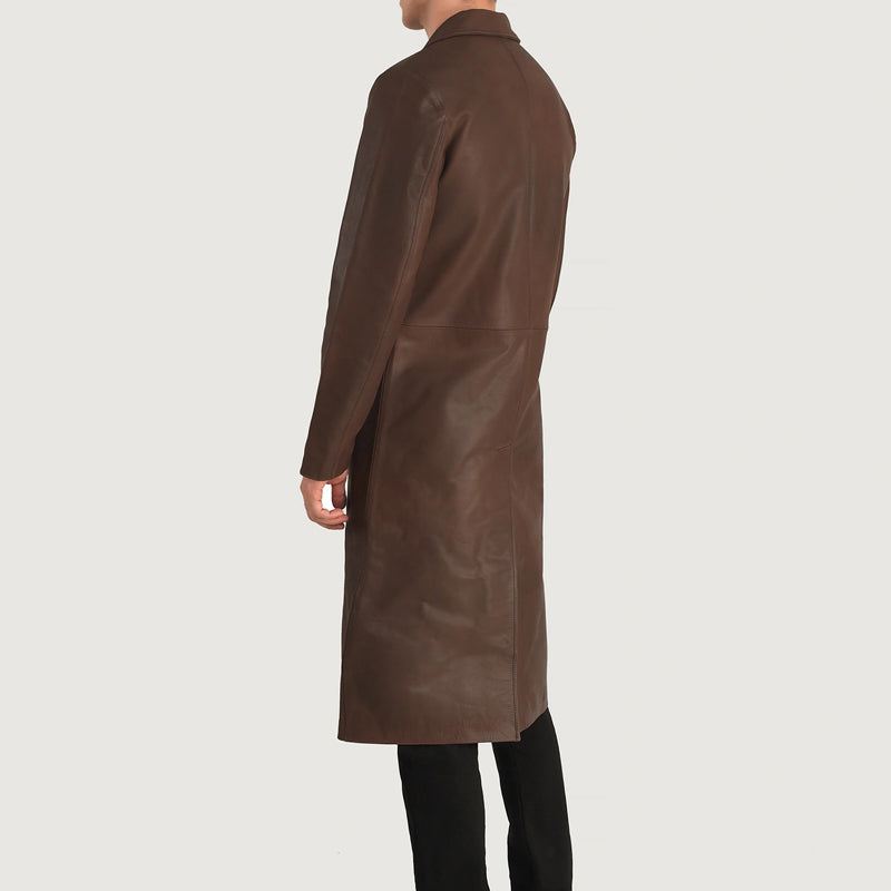 Mateo Brown Leather Single Breasted Coat