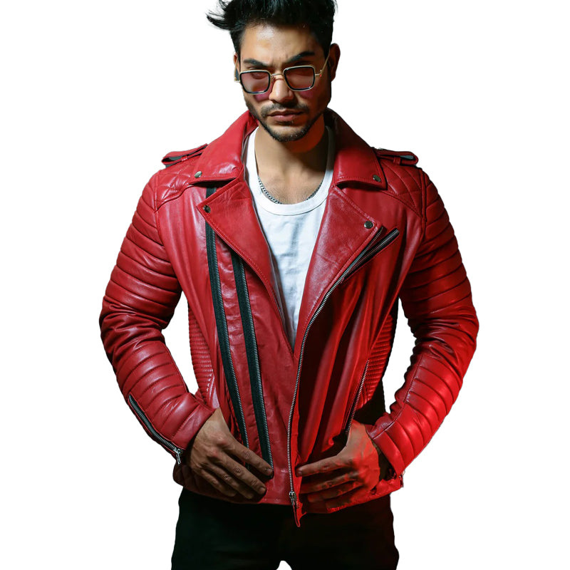 Mens Quilted Black Motorcycle Leather Jacket