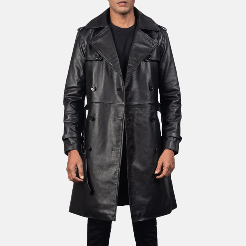 Royson Black Leather Duster Coat