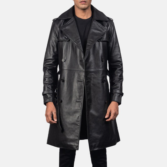 Royson Black Leather Duster Coat