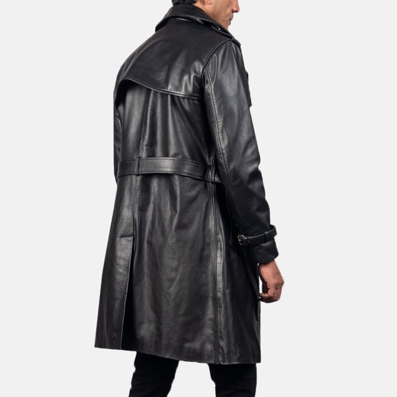 Royson Black Leather Duster Coat