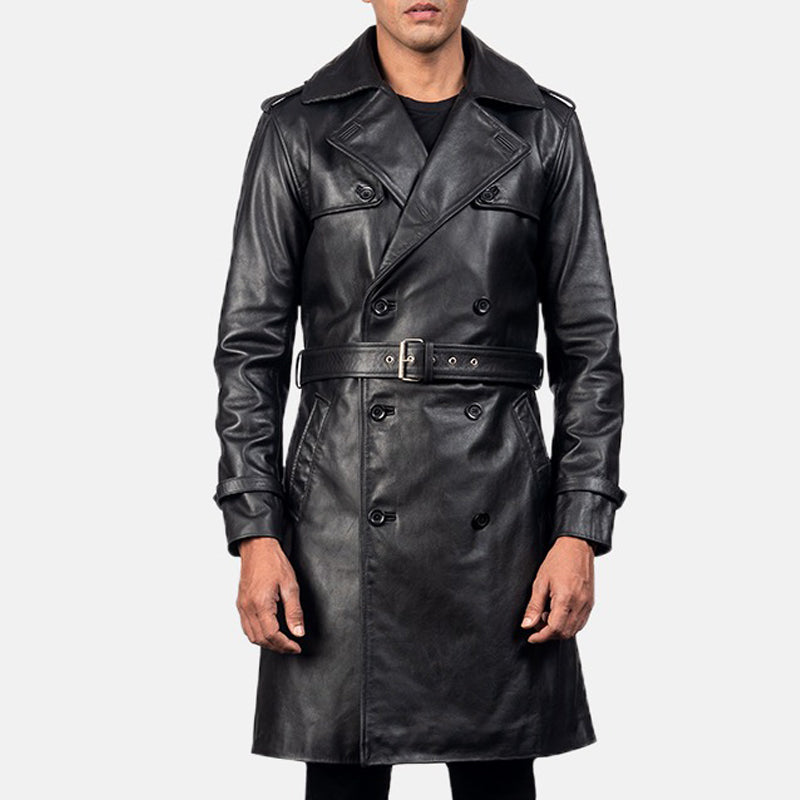Royson Black Leather Duster Coat