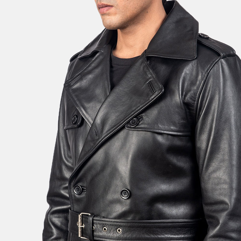 Royson Black Leather Duster Coat