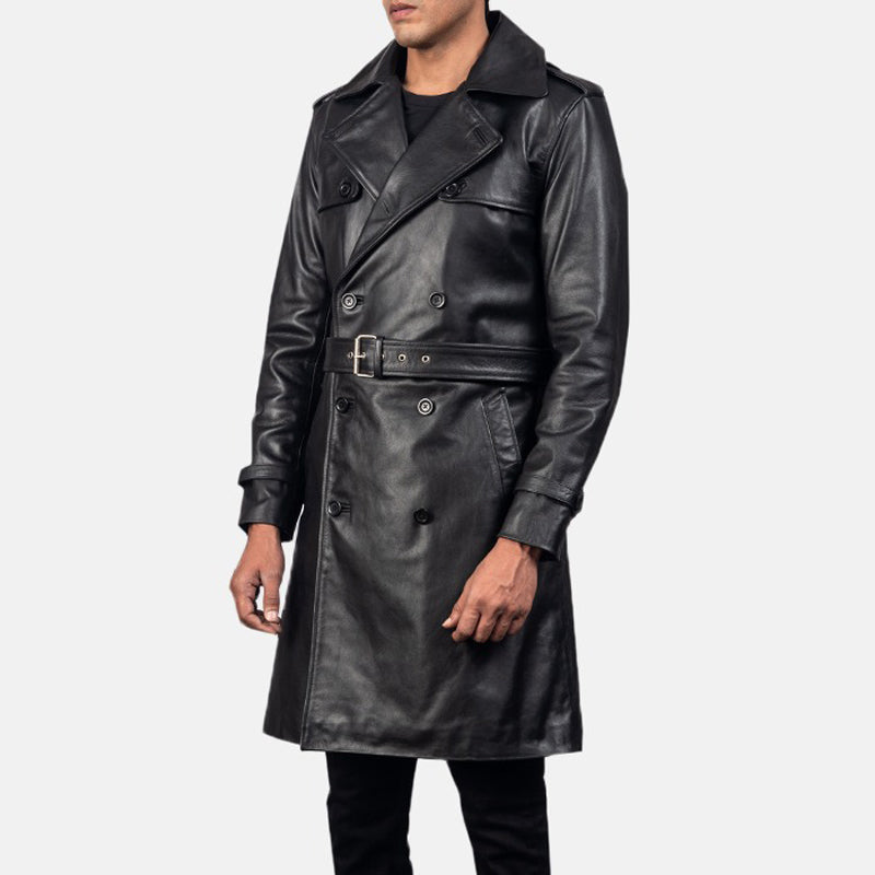 Royson Black Leather Duster Coat