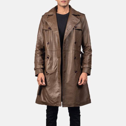 Royson Brown Leather Duster Coat