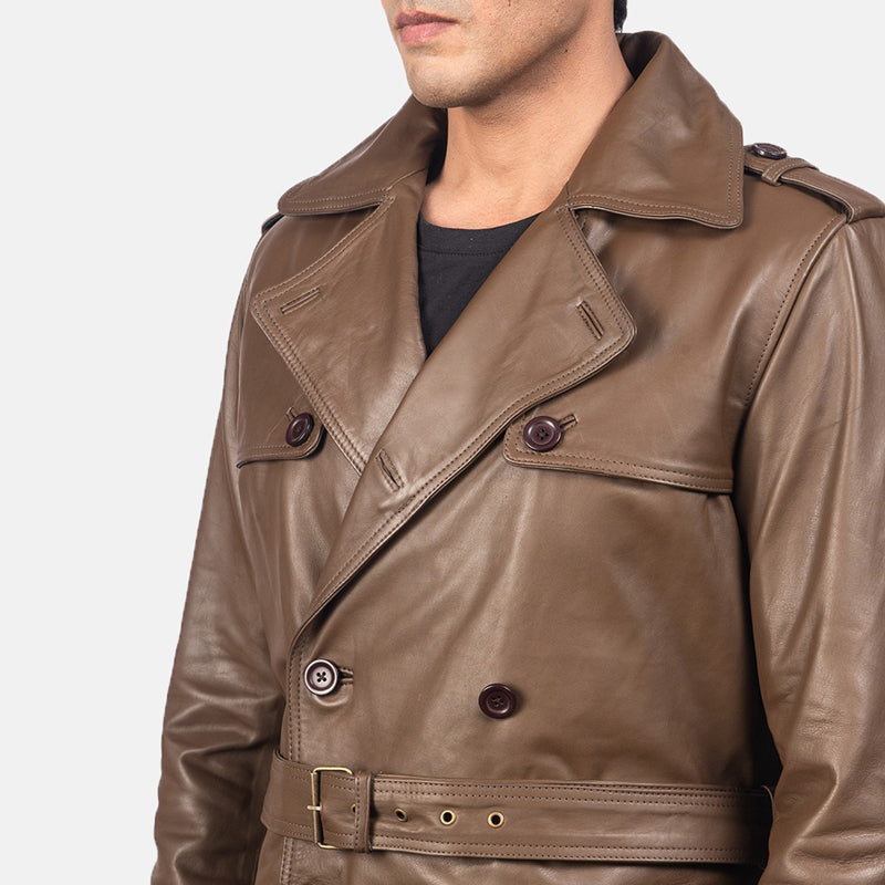 Royson Brown Leather Duster Coat