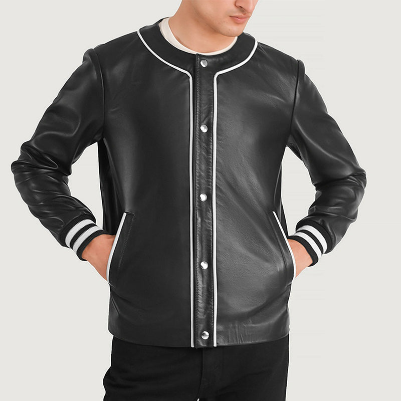 Willis Black Leather Varsity Jacket