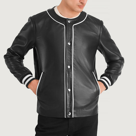 Willis Black Leather Varsity Jacket