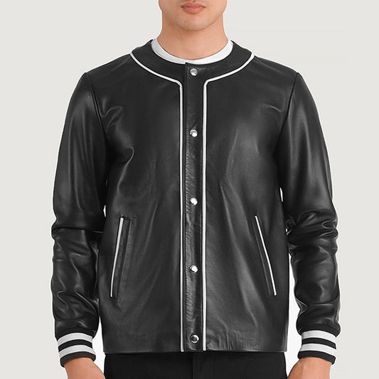 Willis Black Leather Varsity Jacket