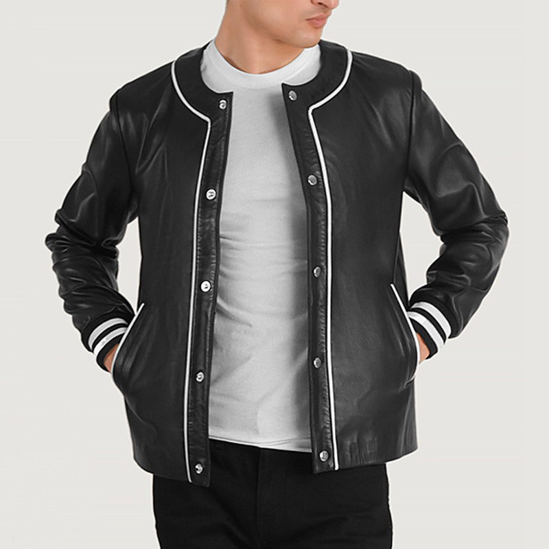 Willis Black Leather Varsity Jacket