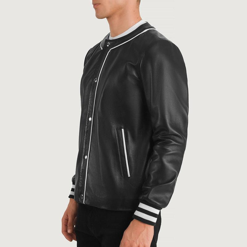 Willis Black Leather Varsity Jacket
