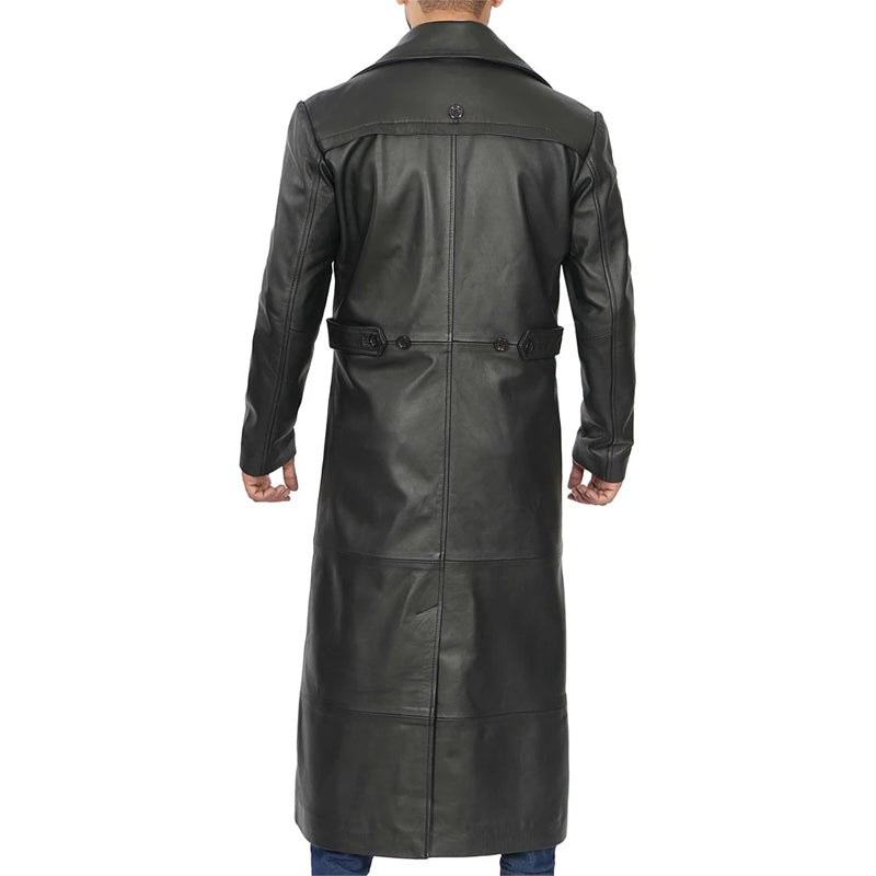 Men’s Black Long Leather Duster Coat