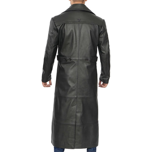 Men’s Black Long Leather Duster Coat