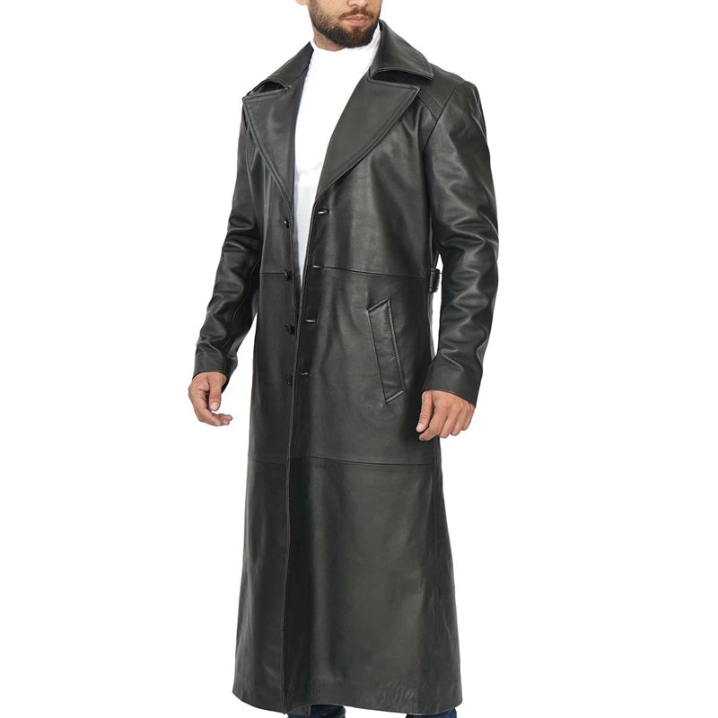 Men’s Black Long Leather Duster Coat