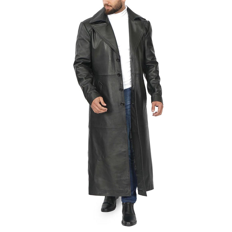 Men’s Black Long Leather Duster Coat