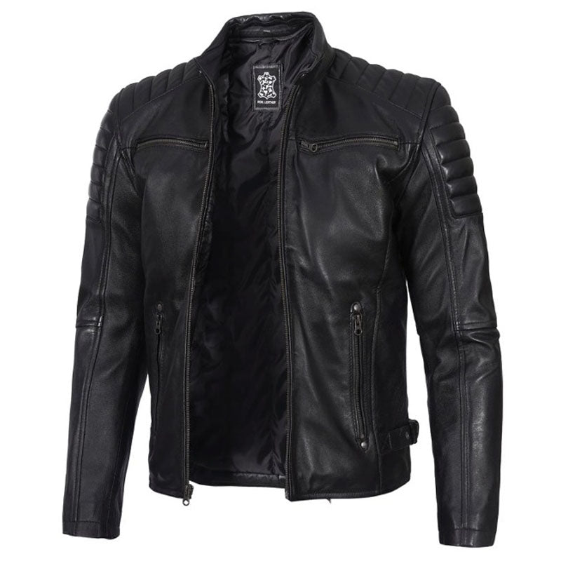 Black Cafe Racer Leather Jacket