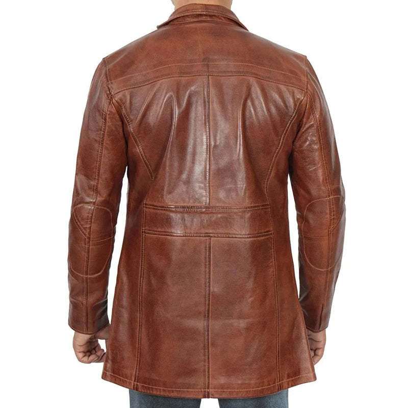 Men’s Vintage Cognac Leather Car Coat
