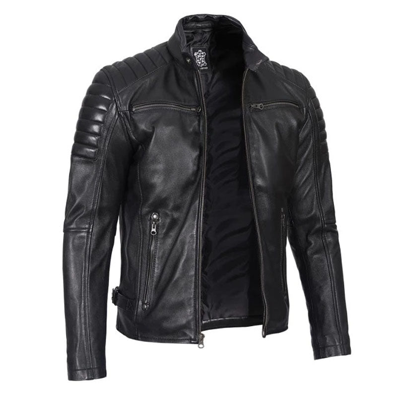 Black Cafe Racer Leather Jacket