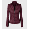 Mia Maroon Moto Biker Leather Jacket