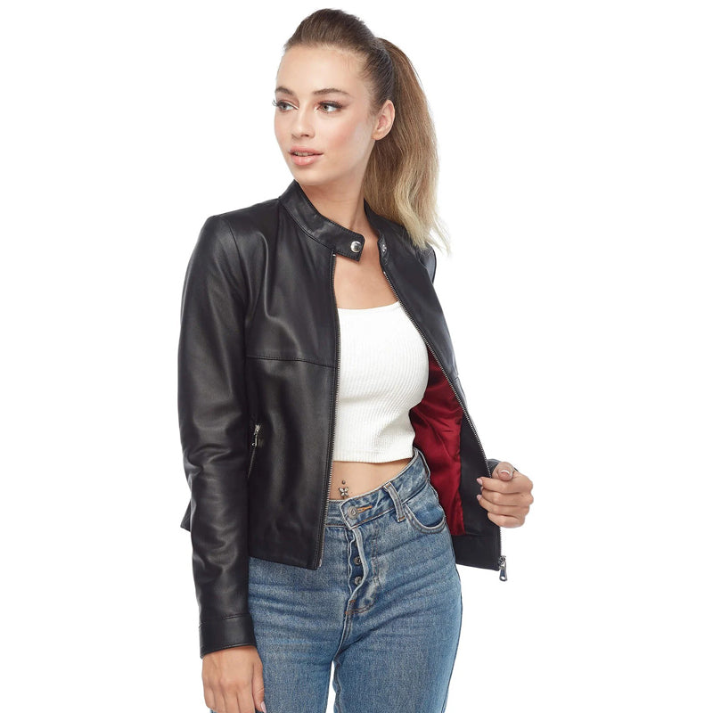 Women’s Real Black Leather Moto Jacket
