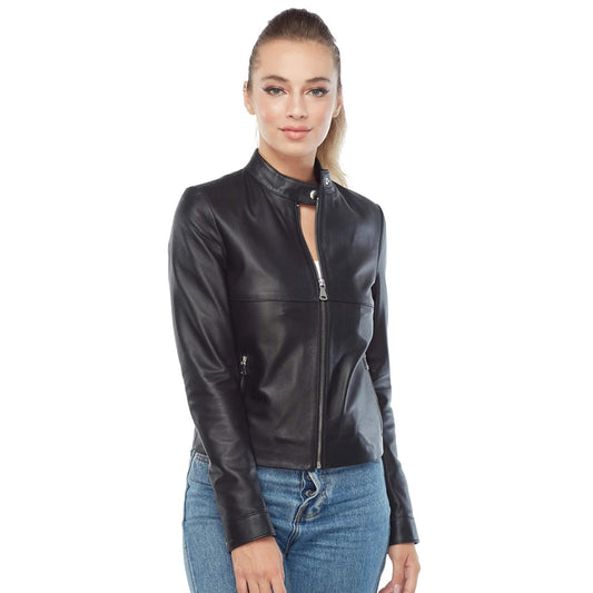 Women’s Real Black Leather Moto Jacket