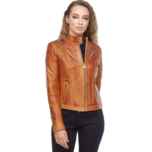 Women’s Real Brown Leather Waxed Jacket