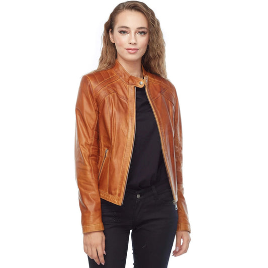 Women’s Real Brown Leather Waxed Jacket