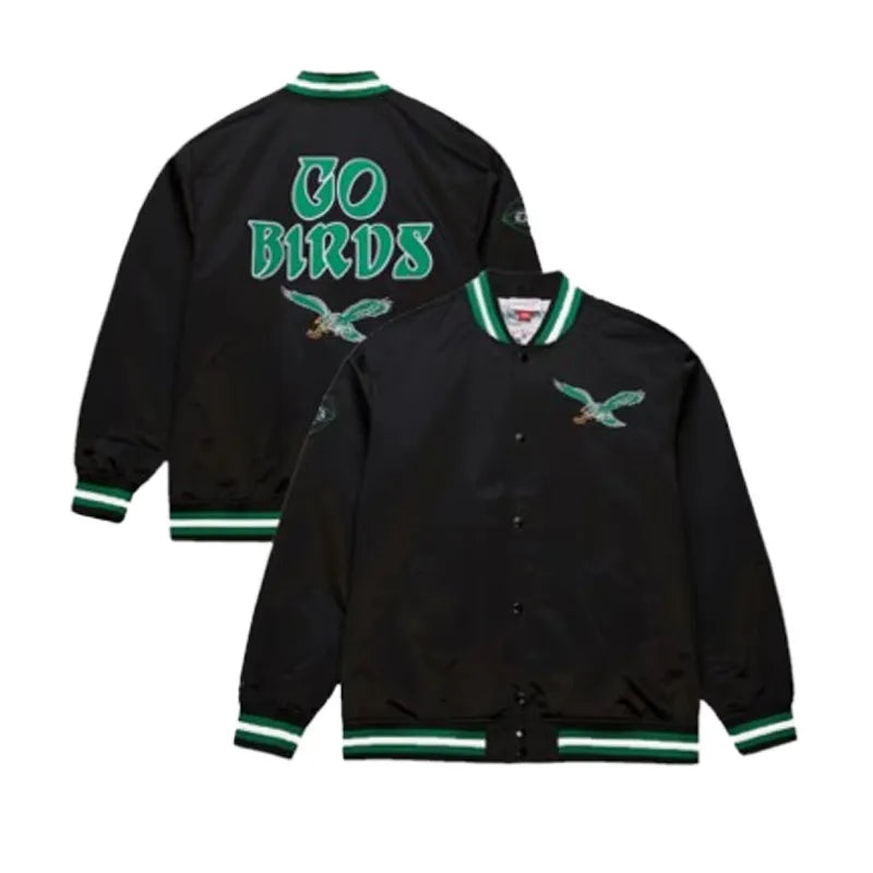 Mitchell & Ness Philadelphia Eagles Satin Black Varsity Jacket