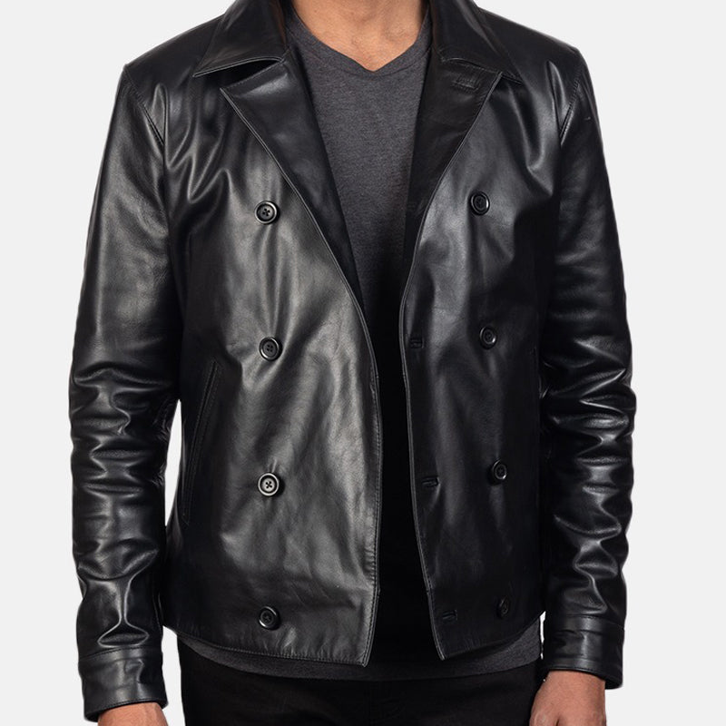 Mod Black Leather Peacoat