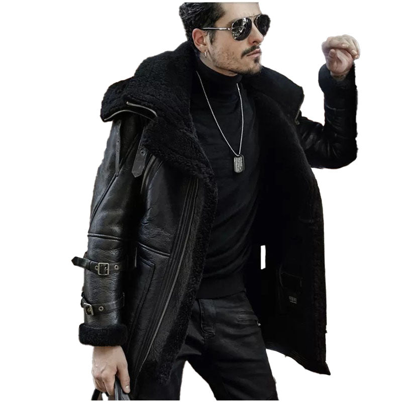 Men’s Shearling Aviator Fur Long Coat