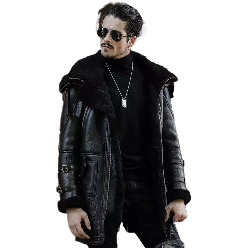 Men’s Shearling Aviator Fur Long Coat