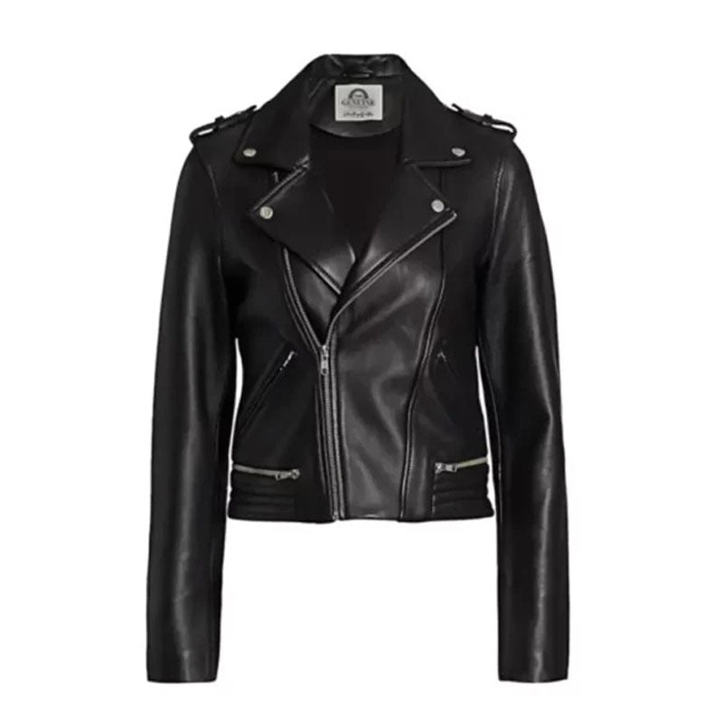 Moto Biker Black Leather Jacket