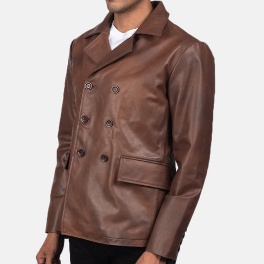 Mr. Bailey Brown Leather Naval Peacoat
