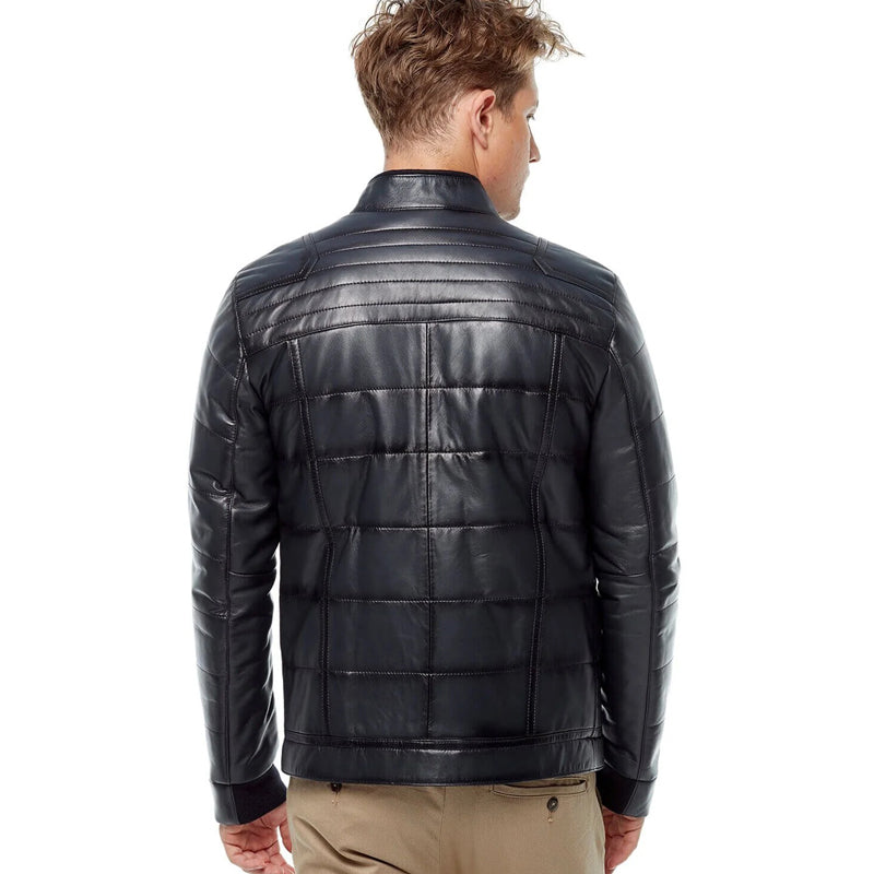 Men’s Real Navy Leather Bomber Jacket