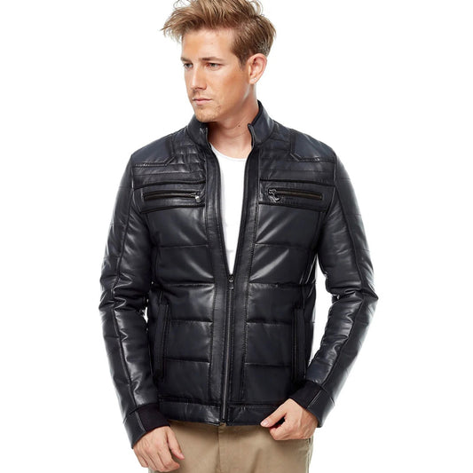 Men’s Real Navy Leather Bomber Jacket