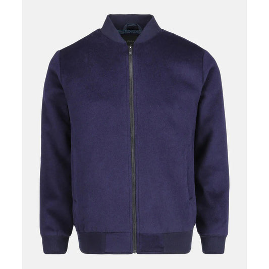 Navy Blue Wool Bomber Jacket