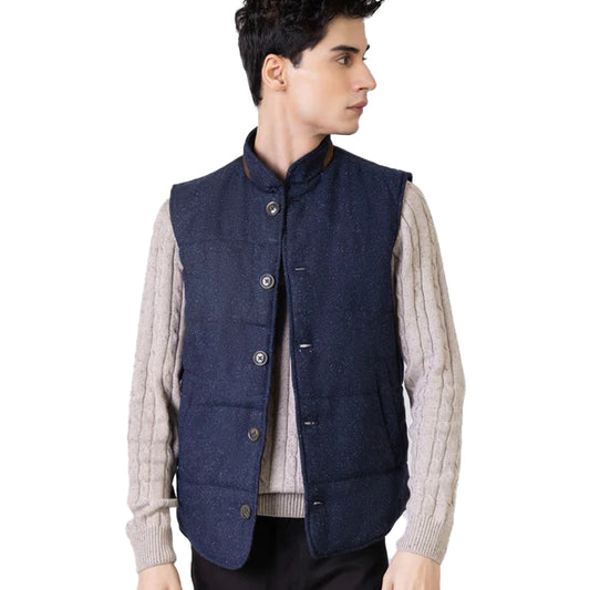 Navy Blue Woolen Quilted Vest