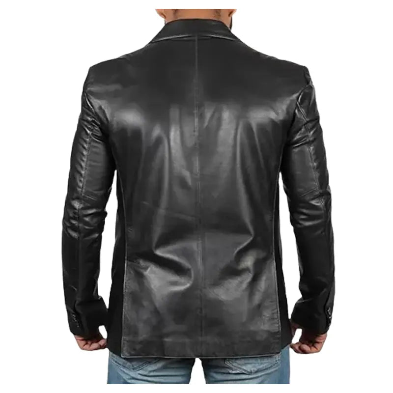 Men Vintage Style Black Leather Blazer