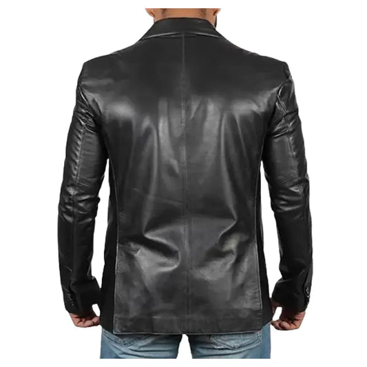 Men Vintage Style Black Leather Blazer